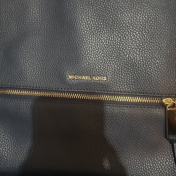 Michael Kors Rhea Medium Pebbled Leather Backpack - Navy Blue with Gold-Tone Har - Picture 2 of 9